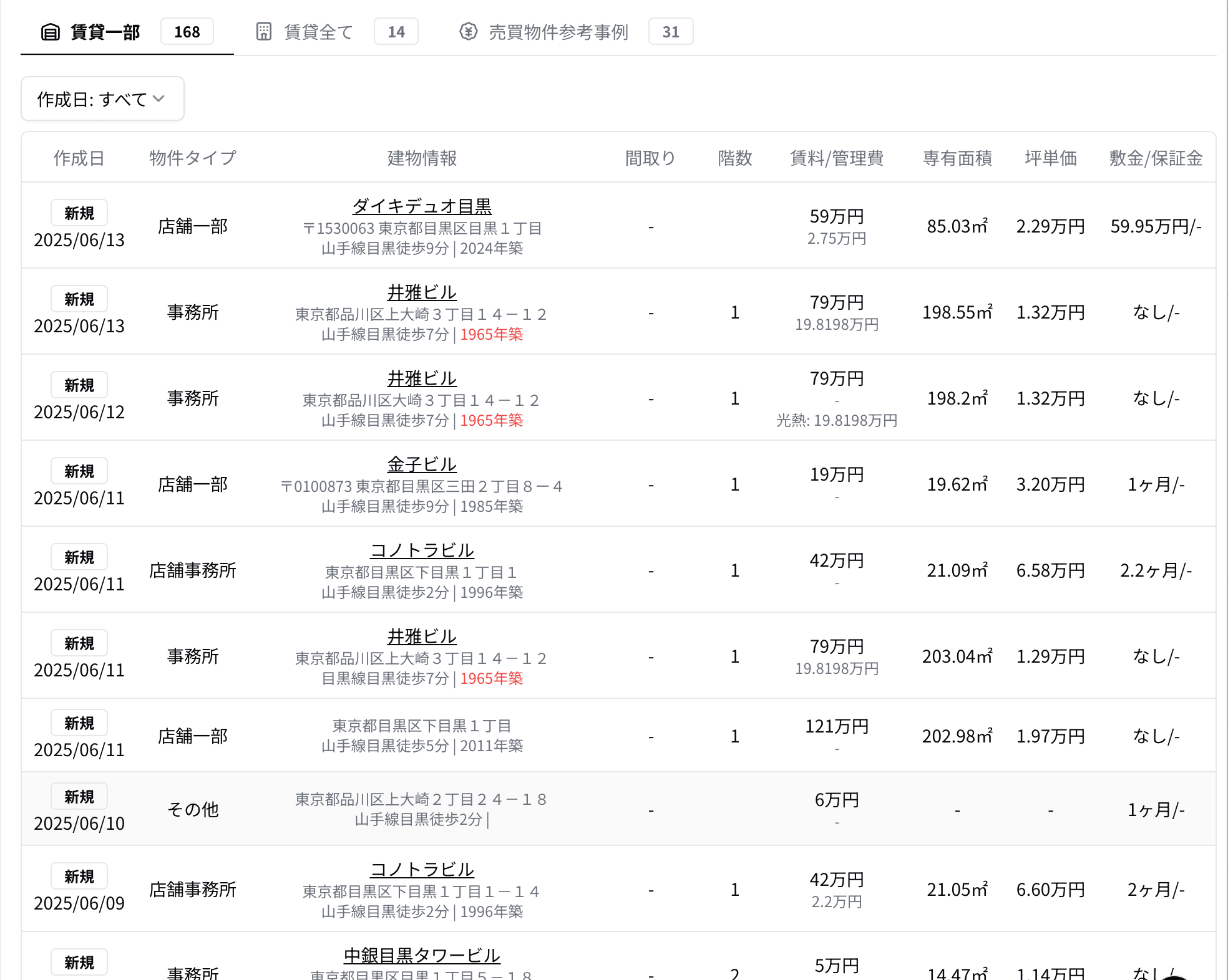 賃貸事例一覧・比較